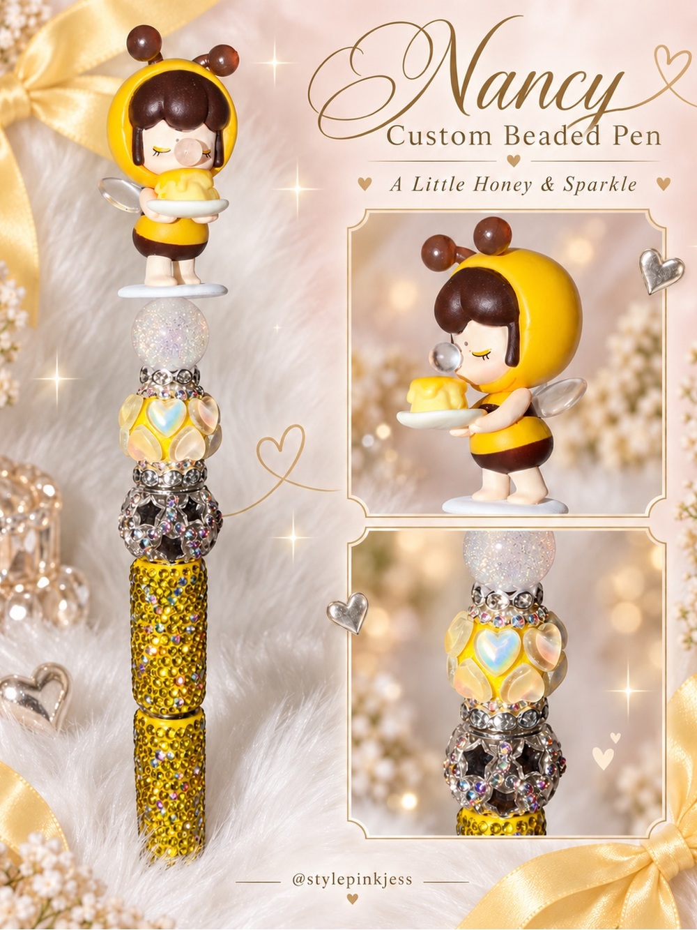 Nancy Custom Beaded Yellow Bee Pen